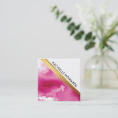 MODERN MINIMAL ANGLE roze waterverf goudborstel Vierkante Visitekaartje (Staand voorkant)