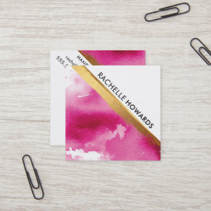 MODERN MINIMAL ANGLE roze waterverf goudborstel Vierkante Visitekaartje