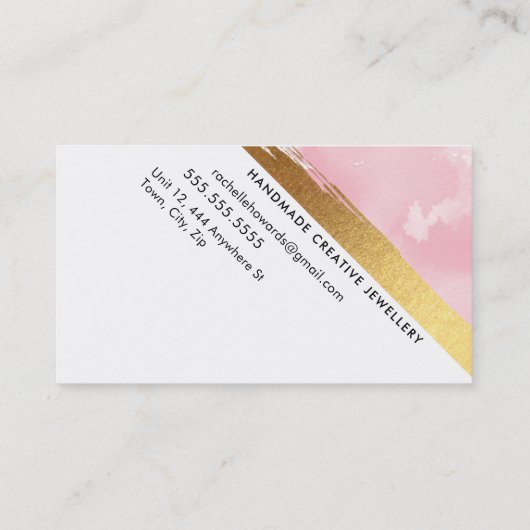 MODERN MINIMAL ANGLE roze waterverf goudborstel Visitekaartje (Achterkant)