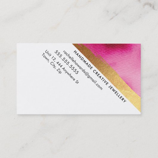 MODERN MINIMAL ANGLE roze waterverf goudborstel Visitekaartje (Achterkant)