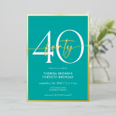 Modern Minimal Aqua Forty Script Verjaardag Folie Uitnodiging (Staand Voorkant)