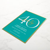 Modern Minimal Aqua Forty Script Verjaardag Folie Uitnodiging (Gedraaid)