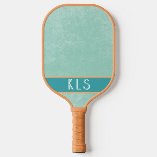 Modern Minimal Aqua Oranje Monogram Pickleball Paddle (Voorkant)