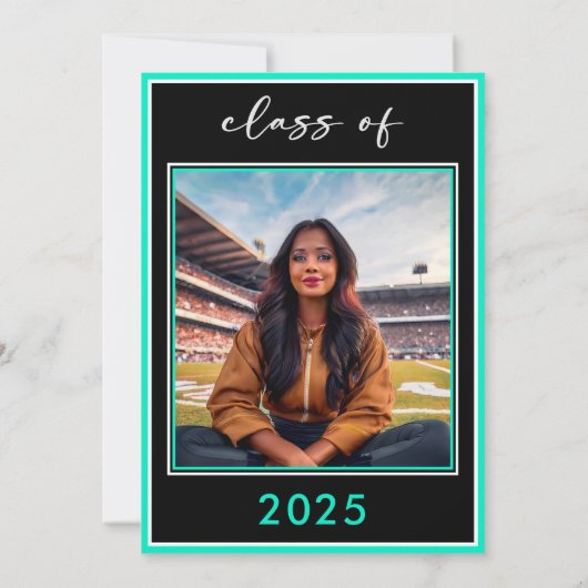 Modern Minimal Aqua Script Graduation Party Kaart (Achterkant)