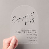 Modern Minimal Arch Black Script Engagement Party Acryl Uitnodigingen (Insitu (Draagbaar))