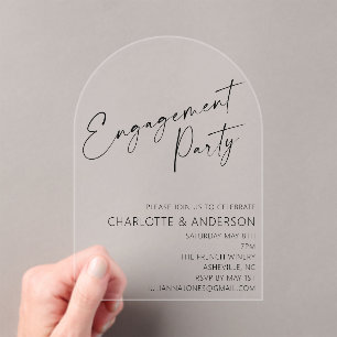 Modern Minimal Arch Black Script Engagement Party Acryl Uitnodigingen