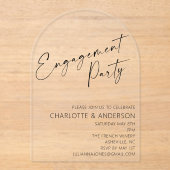 Modern Minimal Arch Black Script Engagement Party Acryl Uitnodigingen (Voorkant)