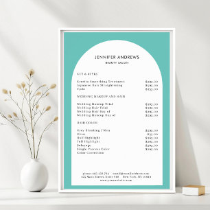 Modern Minimal Arch Blauwgroen Salon prijslijst Poster