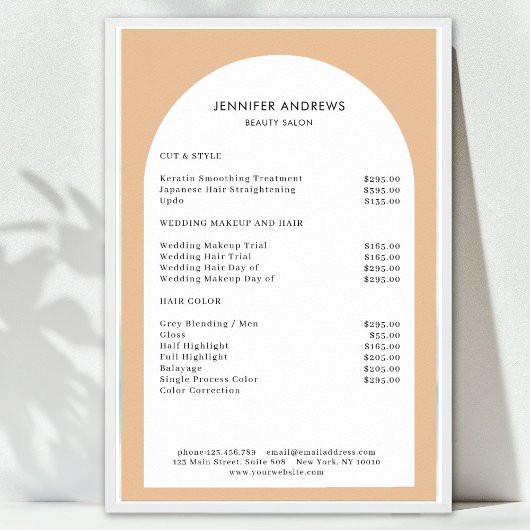 Modern Minimal Arch Bruin Witte Salon prijslijst Poster
