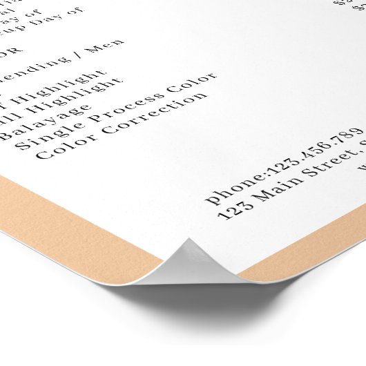 Modern Minimal Arch Bruin Witte Salon prijslijst Poster (Hoek)