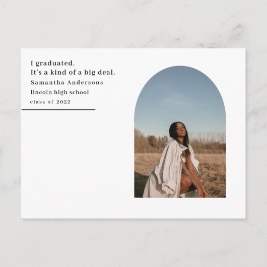 Modern Minimal Arch Photo Afstuderen aangekondigd Briefkaart (Voorkant)