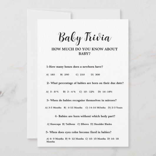 Modern Minimal Baby trivia Baby shower spel Kaart (Voorkant)