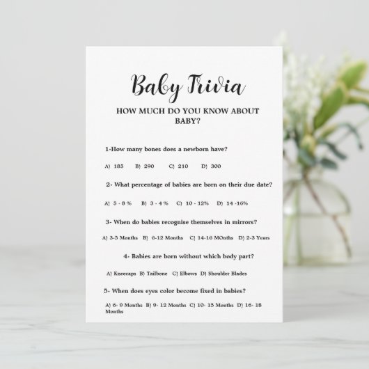 Modern Minimal Baby trivia Baby shower spel Kaart (Staand voorkant)