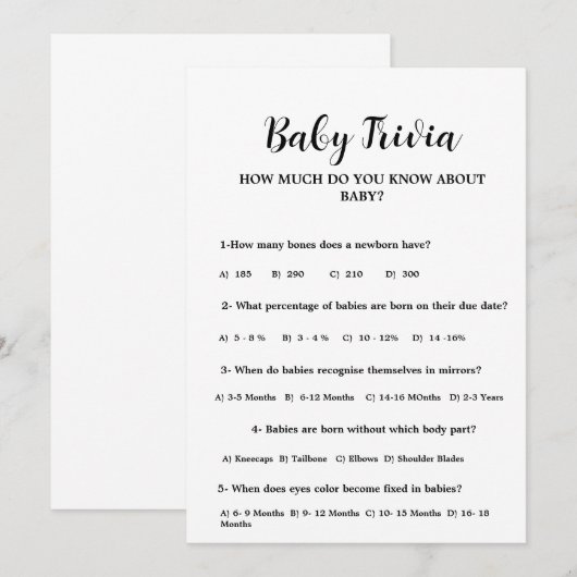 Modern Minimal Baby trivia Baby shower spel Kaart (Voorkant / Achterkant)