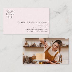 Modern Minimal Baker Pastry Chef Logo Foto Roze Visitekaartje
