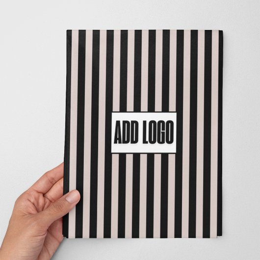 Modern Minimal Beige Black Stripes Zakelijke Logo Inpakpapier Vel