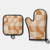 Modern Minimal Beige Retro Geometric Oven Mitt Ovenwant & Pannenlap Set (Voorkant)