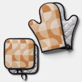 Modern Minimal Beige Retro Geometric Oven Mitt Ovenwant & Pannenlap Set (Voorkant / Achterkant)