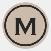 Modern Minimal Beige Zwart Monogram Ronde Sticker (Voorkant)