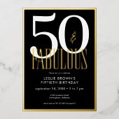 Modern Minimal Black Fifty & Fabulous Birthday Folie Uitnodiging (Voorkant)