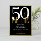 Modern Minimal Black Fifty & Fabulous Birthday Folie Uitnodiging (Staand Voorkant)