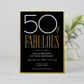 Modern Minimal Black Fifty & Fabulous Birthday Folie Uitnodiging (Staand Voorkant)