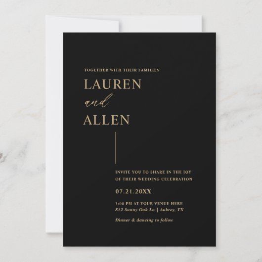 Modern Minimal Black Gold Wedding Kaart (Voorkant)