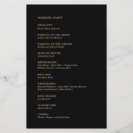 Modern Minimal Black Gold Wedding Program (Achterkant)