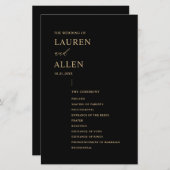 Modern Minimal Black Gold Wedding Program (Voorkant / Achterkant)
