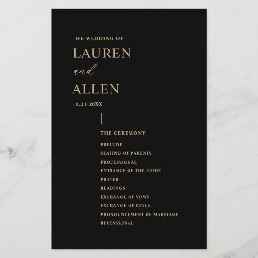 Modern Minimal Black Gold Wedding Program (Voorkant)