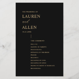 Modern Minimal Black Gold Wedding Program