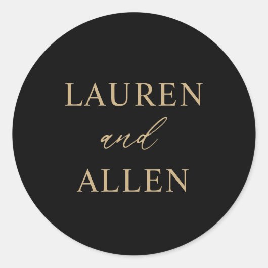 Modern Minimal Black Gold Wedding Ronde Sticker (Voorkant)