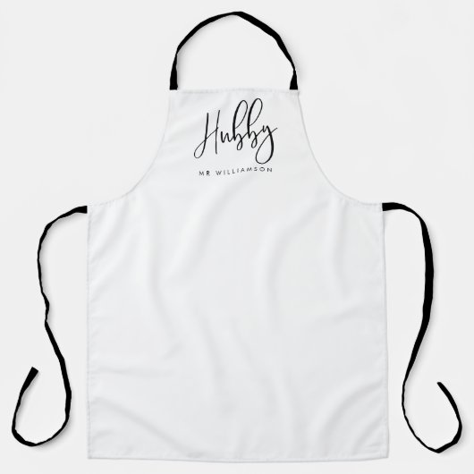 Modern Minimal Black Hubby Script Calligraphy Name Schort (Voorkant)