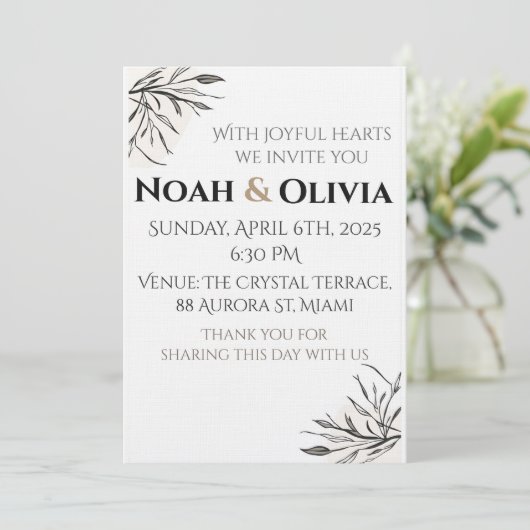 Modern Minimal Black Script Wedding Invitation Kaart (Staand voorkant)