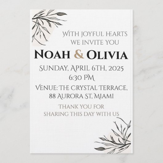 Modern Minimal Black Script Wedding Invitation Kaart (Voorkant)