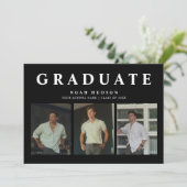 Modern Minimal Black & White 3 Foto Afstuderen Kaart (Staand voorkant)