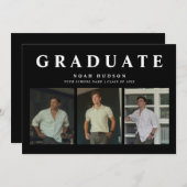 Modern Minimal Black & White 3 Foto Afstuderen Kaart (Voorkant / Achterkant)