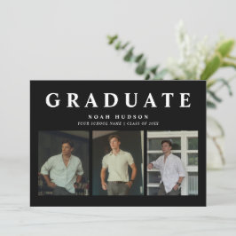 Modern Minimal Black & White 3 Foto Afstuderen Kaart
