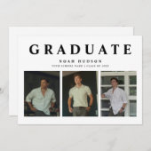 Modern Minimal Black & White 3 Foto Afstuderen Kaart (Voorkant / Achterkant)