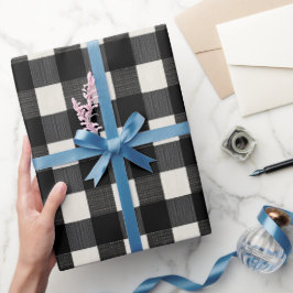 Modern Minimal Black White Gingham Plaid Pattern Cadeaupapier