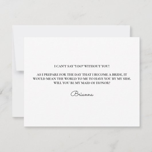 Modern Minimal Black White Maid of Honor-voorstel (Achterkant)