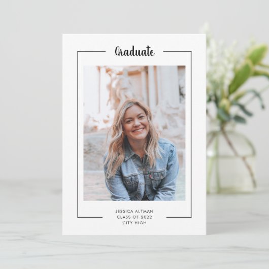 Modern Minimal Black White Script Photo Afstuderen (Staand voorkant)