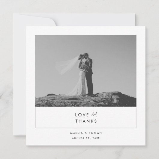 Modern Minimal Black & White Script Photo Wedding  Bedankkaart (Voorkant)