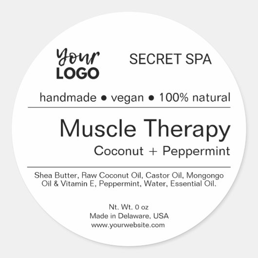 Modern Minimal Black & White Spa productlabel Ronde Sticker (Voorkant)