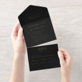 Modern Minimal  Black White Wedding Foil All In One Uitnodiging (Uittrekbaar)