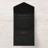 Modern Minimal  Black White Wedding Foil All In One Uitnodiging (Binnenkant)