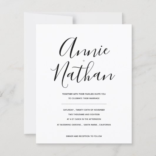 Modern Minimal Black & White Wedding Invitation (Voorkant)