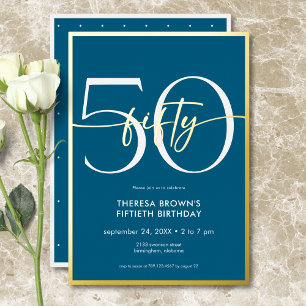 Modern Minimal Blauwgroen Fifty Script Verjaardag Folie Uitnodiging