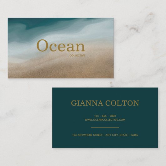 Modern Minimal Blue en Beige Abstract Visitekaartje (Voorkant / Achterkant)