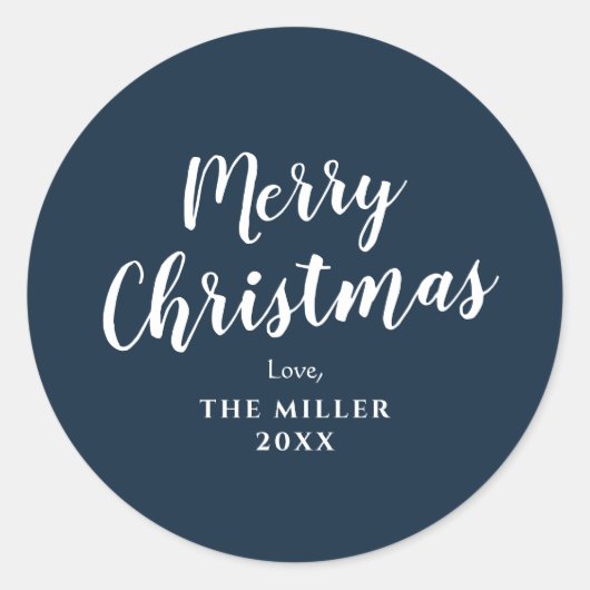 Modern Minimal Blue Merry Christmas Family Classic Ronde Sticker (Voorkant)